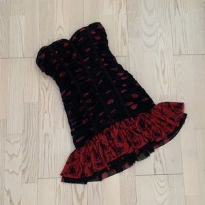 Bebe rose and polka dots strapless dress